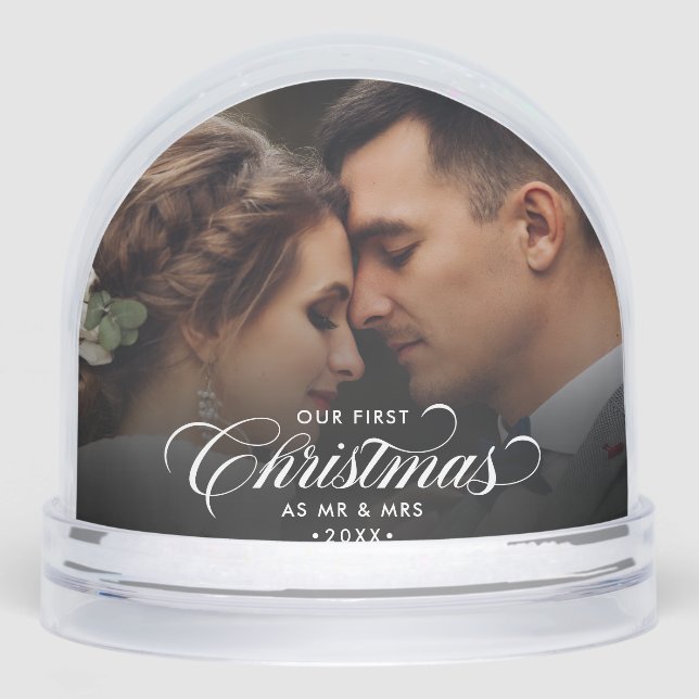 Our First Christmas As Mr & Mrs Script 2 Photo Snowglobe (Front)
