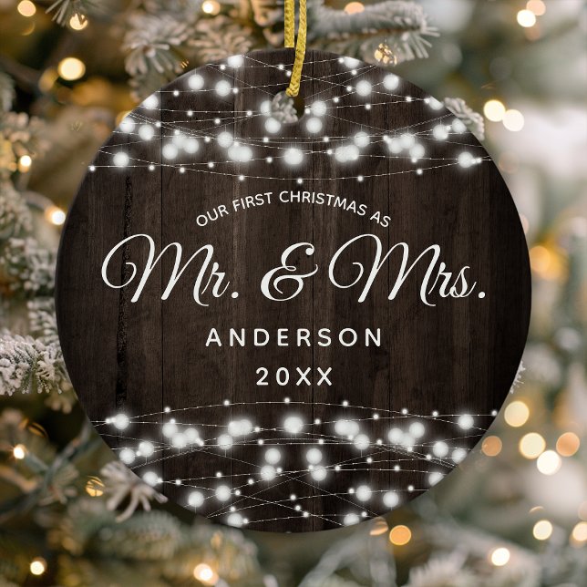 Our First Christmas As Mr. & Mrs. String Lights Ceramic Tree Decoration (Creator Uploaded)