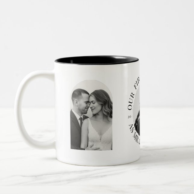 Our First Christmas as Mr & Mrs – Three-Photo Two-Tone Coffee Mug (Left)