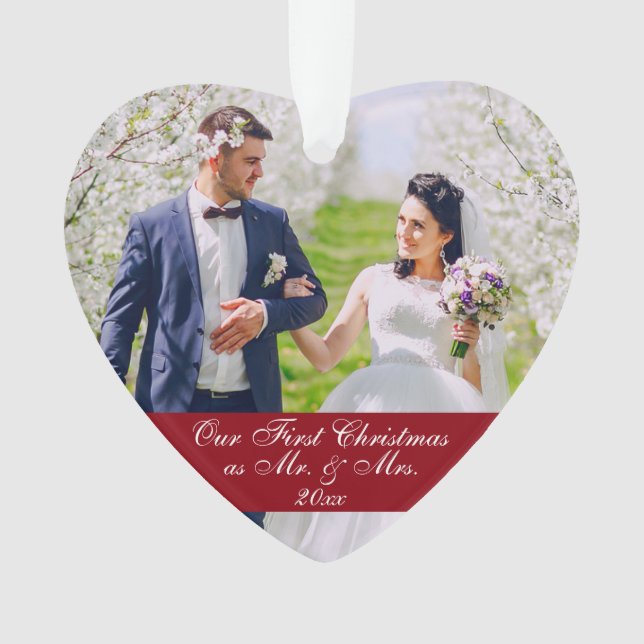 Our First Christmas as Mr. & Mrs. Wedding Heart S Ornament (Front)