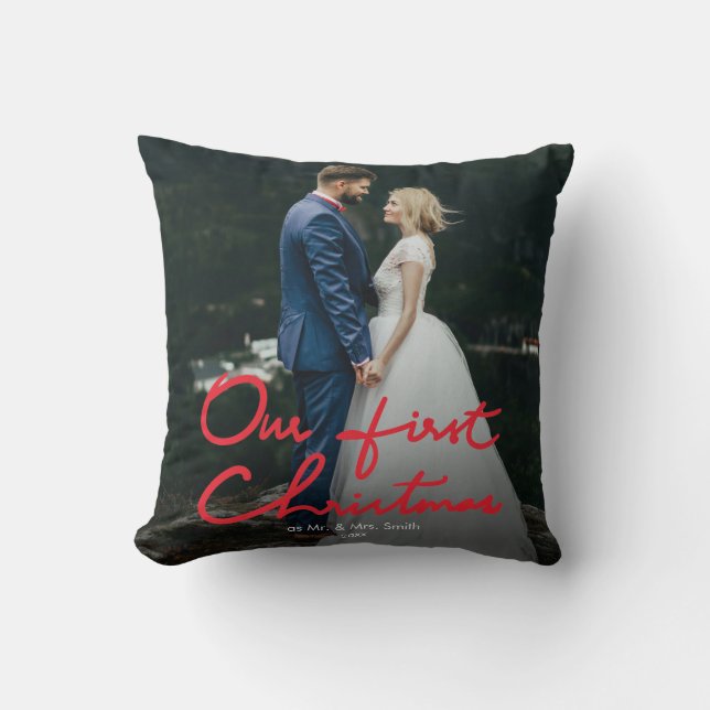 Our First Christmas as Mr. & Mrs. | Wedding Photo Cushion (Front)