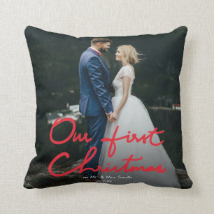 Our First Christmas as Mr. & Mrs.   Wedding Photo Cushion