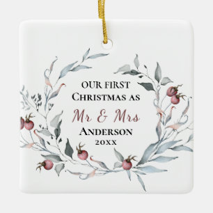 Our First Christmas as Mr & Mrs Winter Wedding Ceramic Ornament
