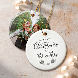 Our First Christmas as Mr. & Mrs. with Photo Ceramic Tree Decoration