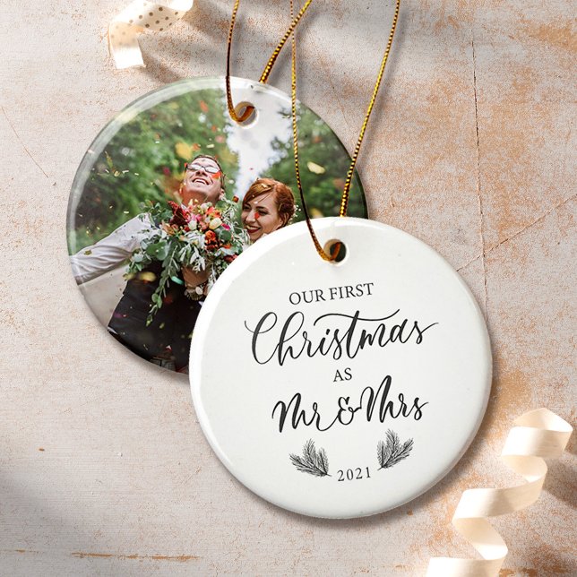 Our First Christmas as Mr. & Mrs. with Photo Ceramic Tree Decoration (Creator Uploaded)