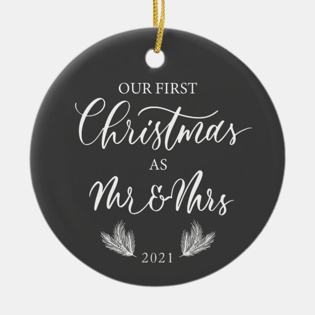 Our First Christmas as Mr. & Mrs. with Year Ceramic Tree Decoration (Front)