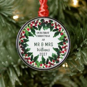 Our First Christmas as MR & MRS Wreath Rustic Metal Tree Decoration