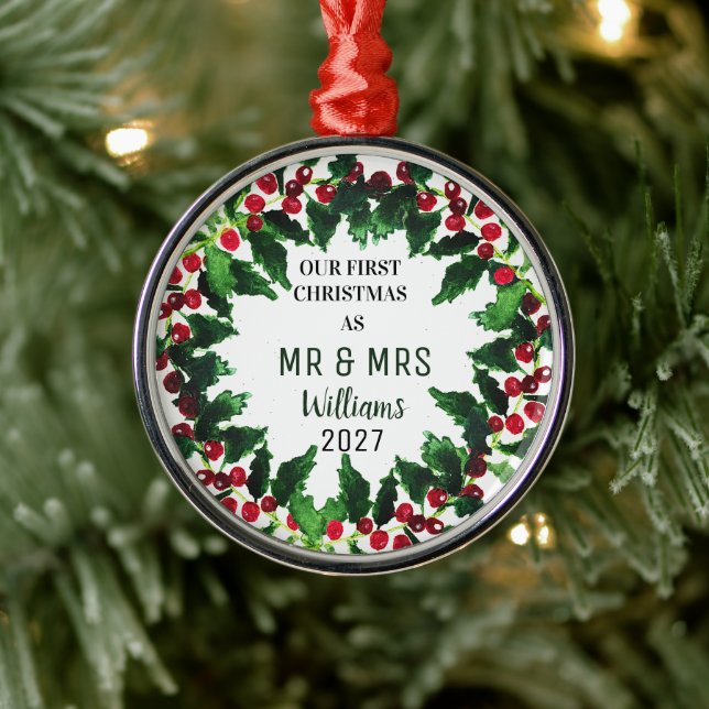 Our First Christmas as MR & MRS Wreath Rustic Metal Tree Decoration (Tree)