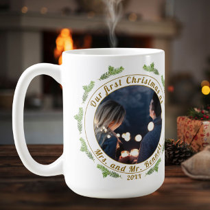 Our First Christmas as Mrs. & Mr. Script Photo Coffee Mug