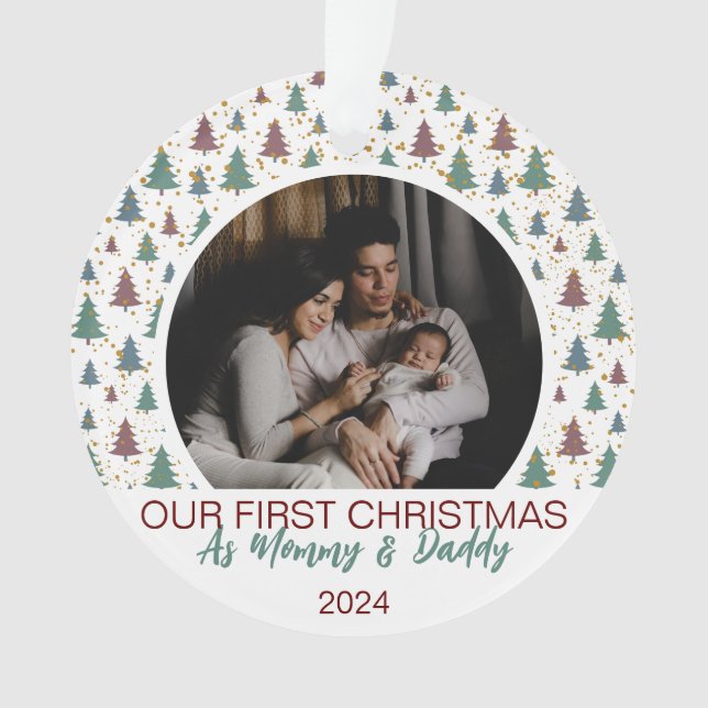 Our First Christmas as Mum and Dad Baby 2 Photo  Ornament (Front)