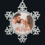 Our First Christmas as Mum and Dad Baby Photo Snowflake Pewter Christmas Ornament<br><div class="desc">Our First Christmas as Mum and Dad Baby Photo Ornament</div>