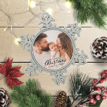 Our First Christmas as Mum and Dad Baby Photo Snowflake Pewter Christmas Ornament<br><div class="desc">Our First Christmas as Mum and Dad Baby Photo Ornament</div>