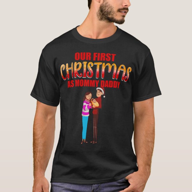 Our First Christmas as Mum and Dad Baby Photo  T-Shirt (Front)