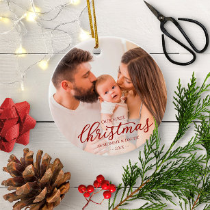 Our First Christmas as Mum and Dad Family Photo Ceramic Tree Decoration