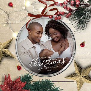 Our First Christmas as Mum and Dad Family Photo Metal Tree Decoration