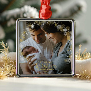 Our First Christmas as Mum and Dad Gilded Photo Metal Tree Decoration