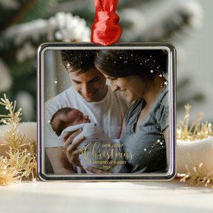 Our First Christmas as Mum and Dad Gilded Photo Metal Tree Decoration