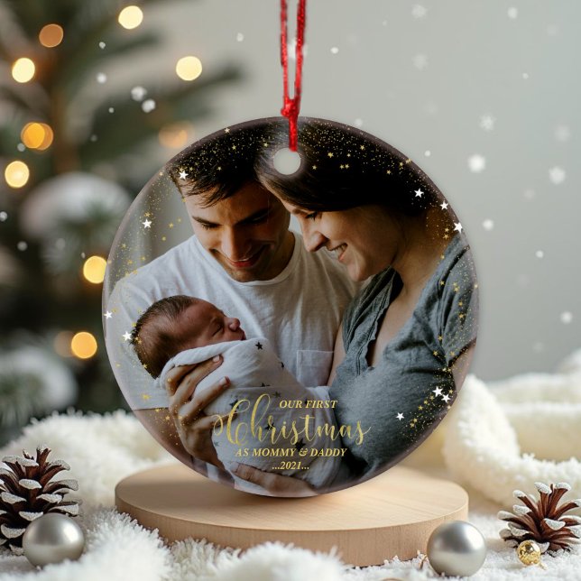 Our First Christmas as Mum and Dad Gilded Photo Ornament (Creator Uploaded)