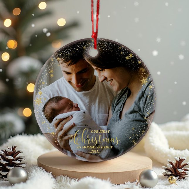 Our First Christmas as Mum and Dad Gilded Photo Ornament (Creator Uploaded)