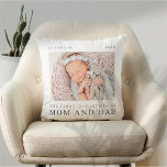 Our First Christmas as Mum and Dad Modern Chic Cushion<br><div class="desc">Design is composed of modern chic typography with sans serif and serif font. Add a custom photo of baby and year.</div>