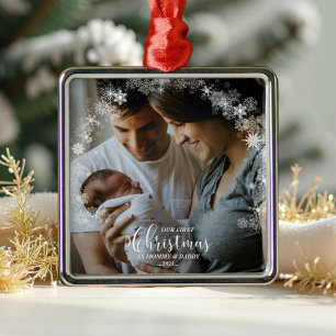 Our First Christmas as Mum and Dad Snowflake Photo Metal Tree Decoration