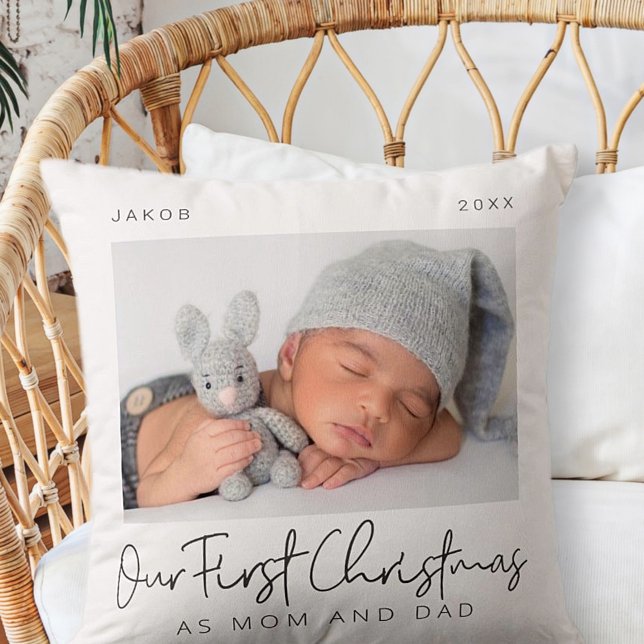 Our First Christmas as Mum & Dad Modern Minimalist Cushion (Creator Uploaded)