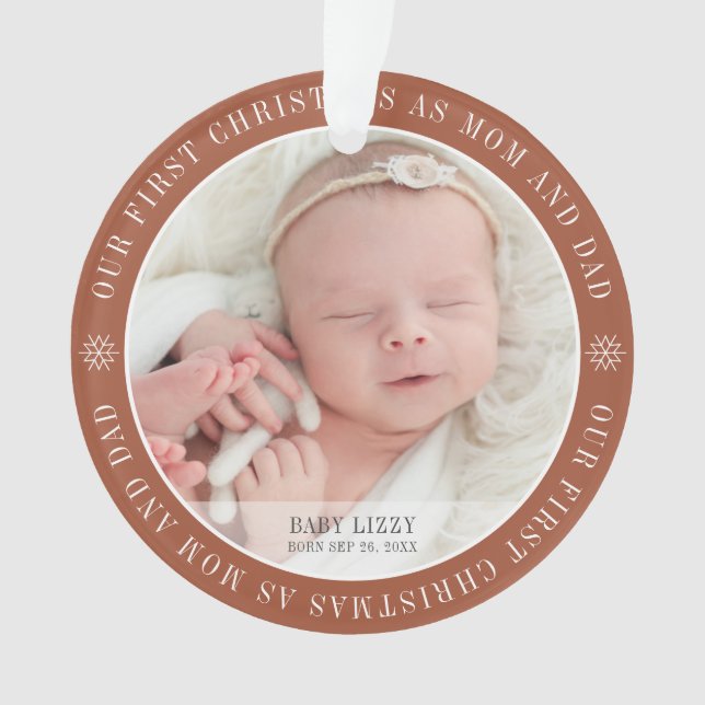 Our First Christmas As Mum & Dad Modern Two Photo Ornament (Front)