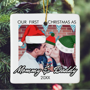 Our First Christmas as Mummy and Daddy baby Photo Ceramic Ornament