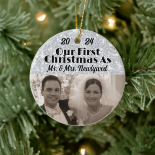 Our First Christmas as Newlyweds Personalise Photo Ceramic Tree Decoration