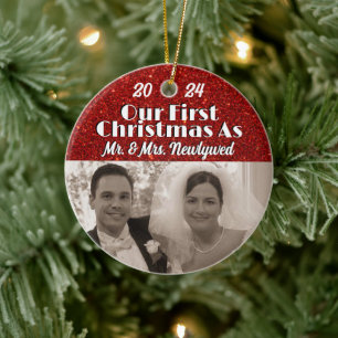 Our First Christmas as Newlyweds Personalise Photo Ceramic Tree Decoration