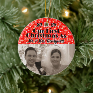 Our First Christmas as Newlyweds Personalise Photo Ceramic Tree Decoration