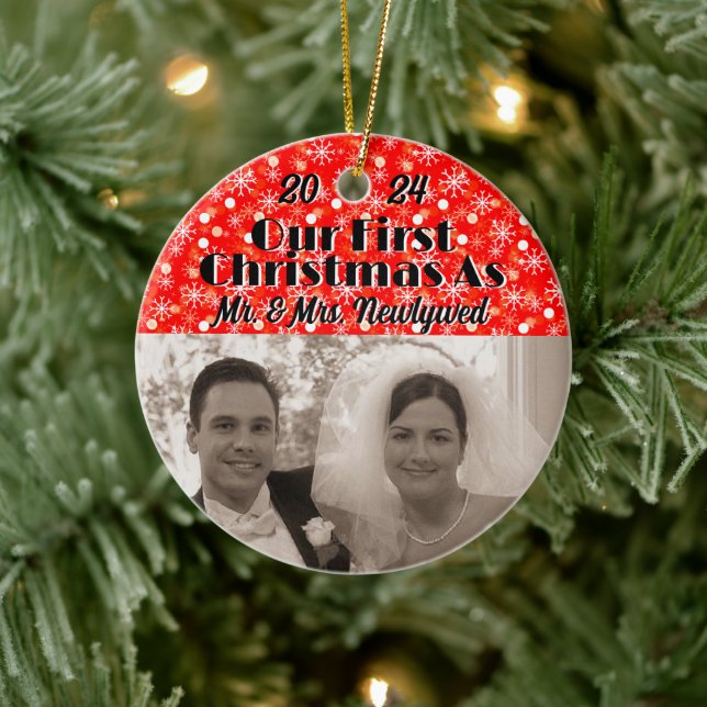 Our First Christmas as Newlyweds Personalise Photo Ceramic Tree Decoration (Tree)