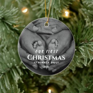 Our First Christmas as Parents Black White Ceramic Tree Decoration