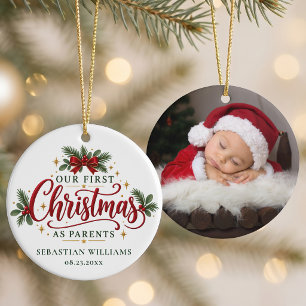 Our First Christmas as Parents Personalised Photo Ceramic Tree Decoration
