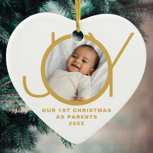 Our First Christmas As Parents Photo Gold White Ceramic Tree Decoration