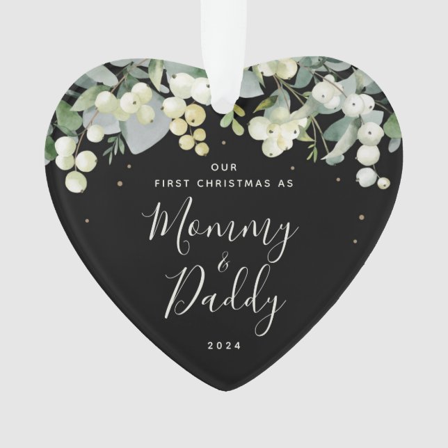 Our First Christmas as Parents Photo Heart Ornament (Front)