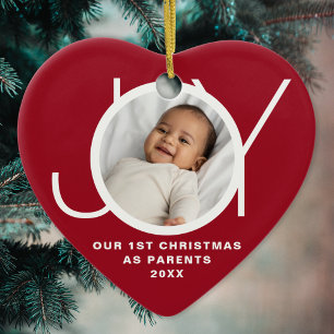 Our First Christmas As Parents Photo Red Ceramic Tree Decoration