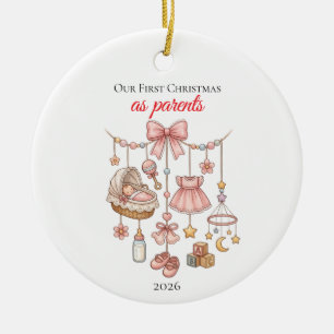 Our First Christmas As Parents Year Cute Drawing Ceramic Tree Decoration