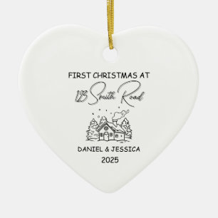 Our First Christmas At, Cute Line Art Christmas Ceramic Tree Decoration