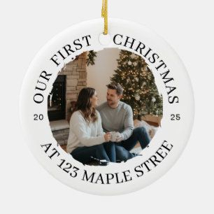 Our First Christmas at New Address – Round Photo Ceramic Tree Decoration