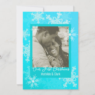 Our First Christmas Blue Snowflakes Minimalist  Holiday Card