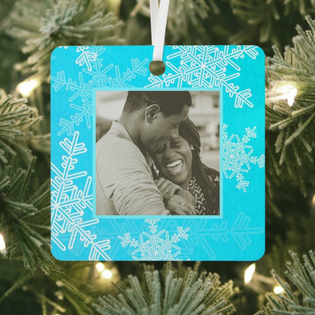 Our First Christmas Blue Snowflakes Minimalist  Metal Tree Decoration (Insitu)