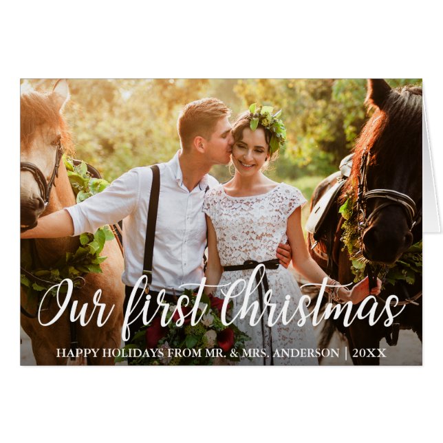 Our First Christmas Bride Groom Photo Fold Card (Front Horizontal)