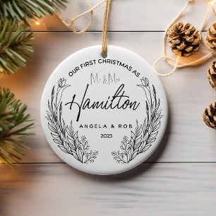 Our First Christmas Ceramic Ornament, Black Line Tree Decoration
