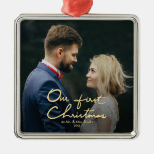 Our First Christmas Chic Faux Gold Foil Christmas Metal Tree Decoration