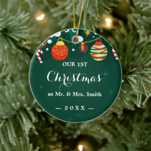 Our First Christmas Chic Hand-Lettered Christmas Ceramic Tree Decoration