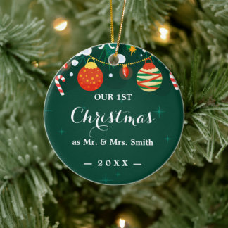 Our First Christmas Chic Hand-Lettered Christmas Ceramic Tree Decoration