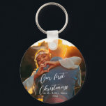 Our First Christmas Chic Script Name Christmass   Key Ring<br><div class="desc">Our First Christmas Chic Script Name Christmass</div>