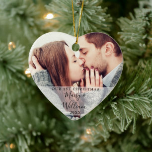 Our First Christmas Couple Names Photos Love Heart Ceramic Tree Decoration