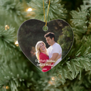 Our First Christmas Couple Photo Ceramic Ornament